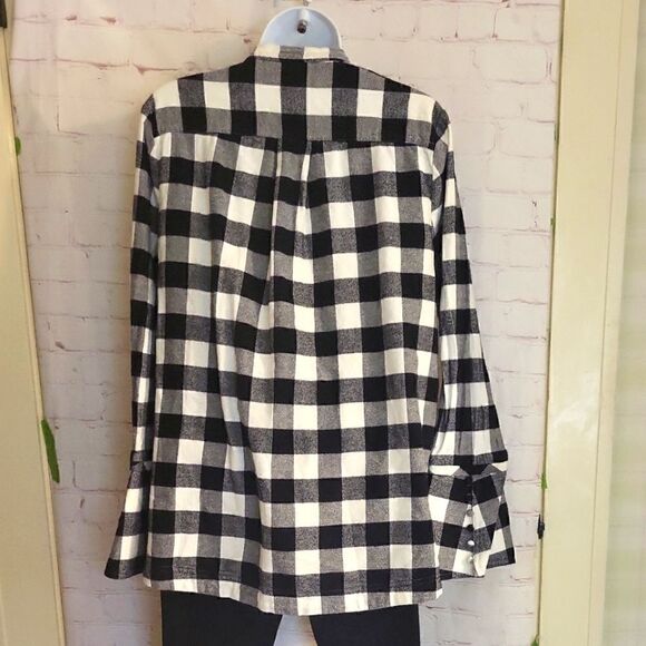 NEW Derek Lam 10 Crosby Black/White Buffalo Plaid Collarless Shirt sz.6 ret $325 - Picture 7 of 9